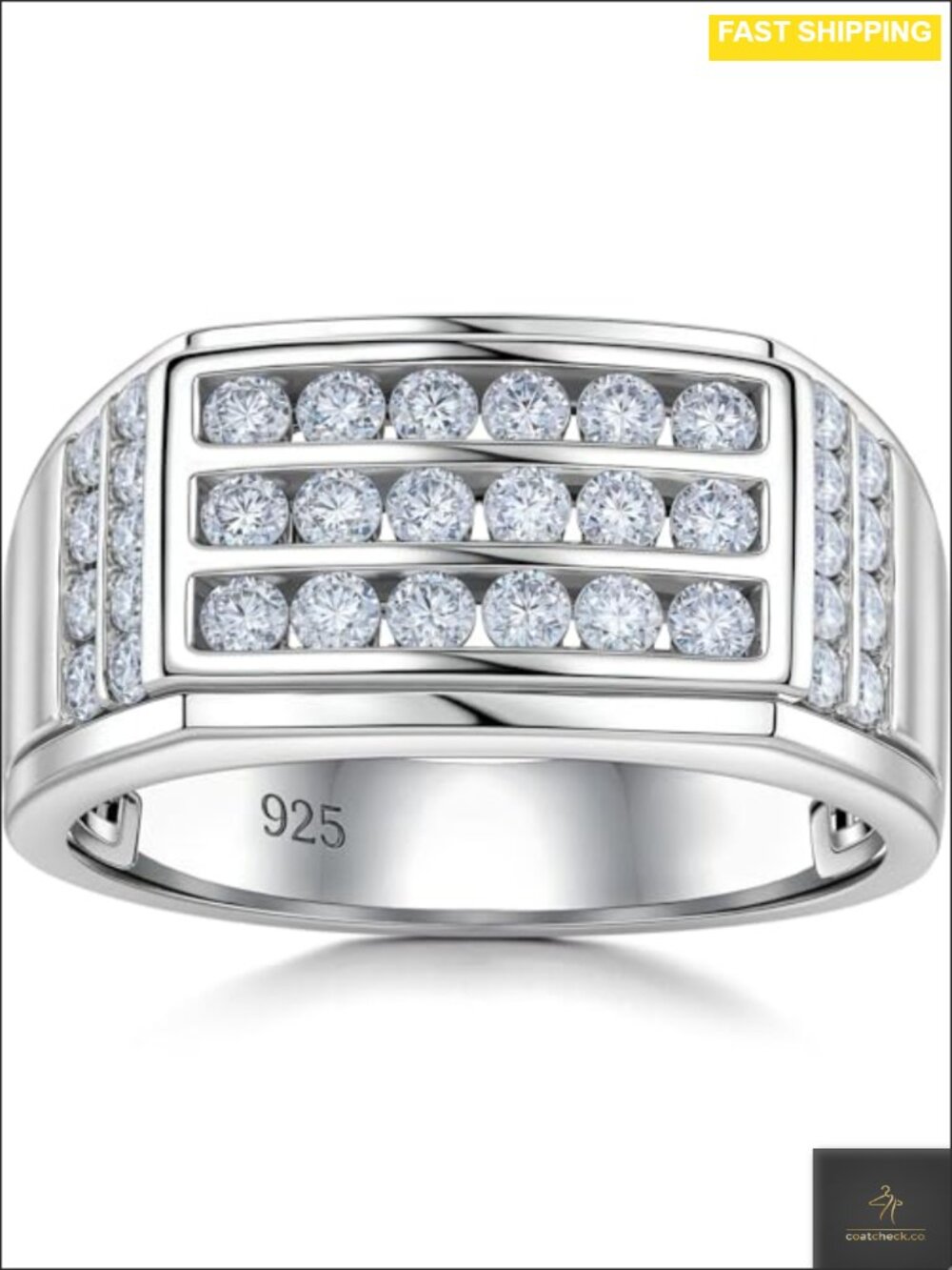 Moissanite Mens Wedding Band 925 Sterling Silver Eternity Ring